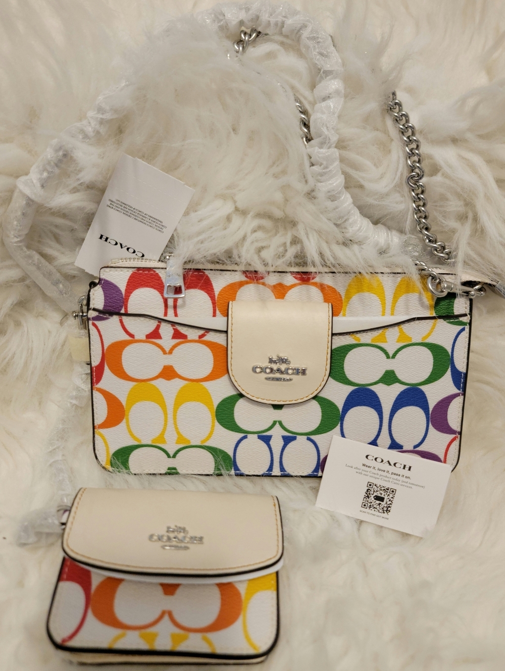 Coach Rainbow Signature Canvas Crossbody with Cream Leather Trim - Picture 2 of 3
